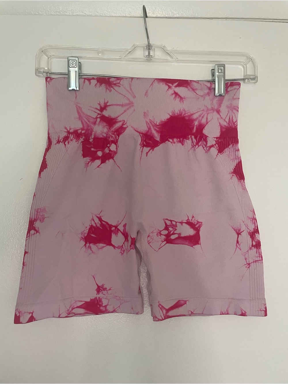 Pink tie die workout shorts